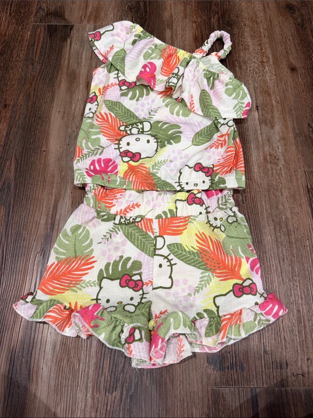 Hello Kitty Tropical Ruffle Tank & Shorts Set - Pink, Green, Orange